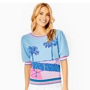 Lilly Pulitzer Blue and Pink Palm Tree Blouse